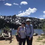 Nancy Tallman hiking with a friend at Alta